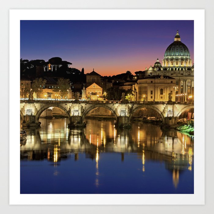 Italy Photography - St. Peter's Basilica In The Night Art Print