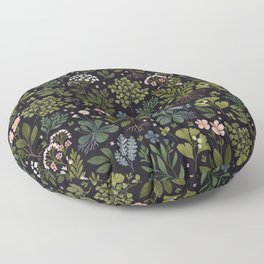 Herbarium ~ vintage inspired botanical art print ~ black Floor Pillow