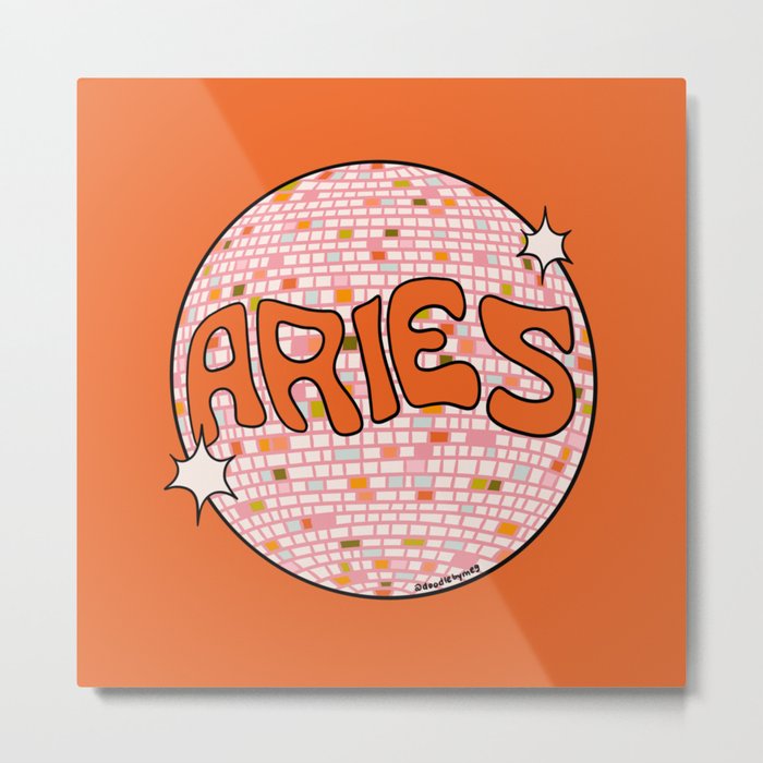 Aries Disco Ball Metal Print
