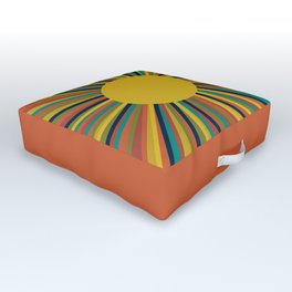 Colourful Multicolour Retro Sunburst Sun in Mid Mod Colours 4 Outdoor Floor Cushion