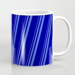 [ Thumbnail: Royal Blue & Dark Blue Colored Striped Pattern Coffee Mug ]