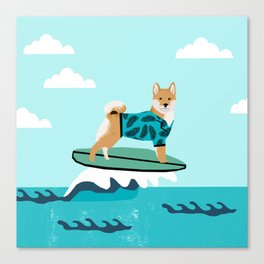 shiba inu surfing dog breed pattern Canvas Print