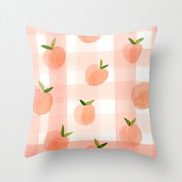 Peach Gingham Throw Pillow
