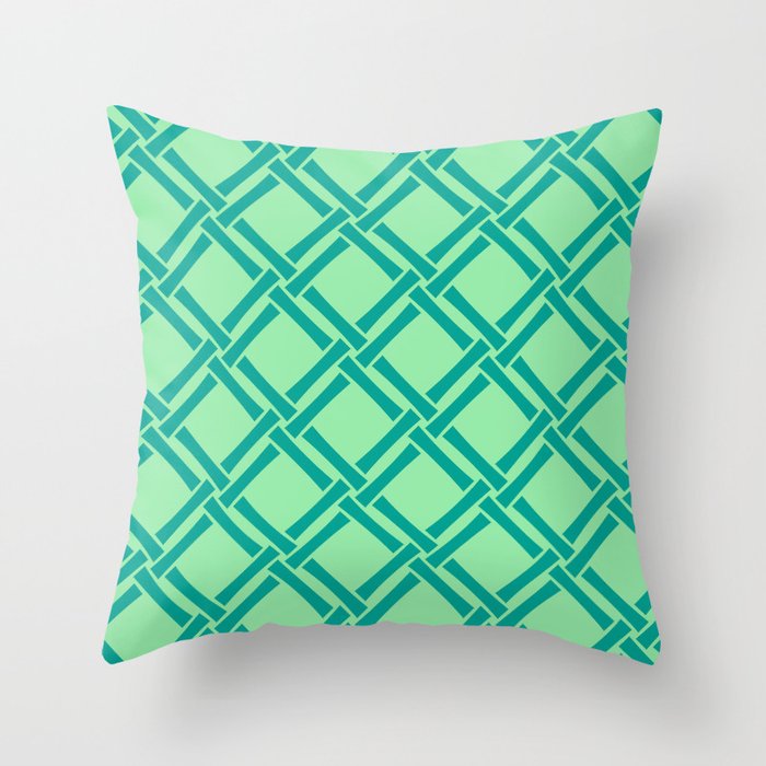 Classic Bamboo Trellis Pattern 241 Mint Green and Turquoise Throw Pillow