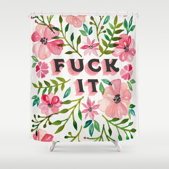 Fuck It Pink Green Floral Palette Shower Curtain By Catcoq