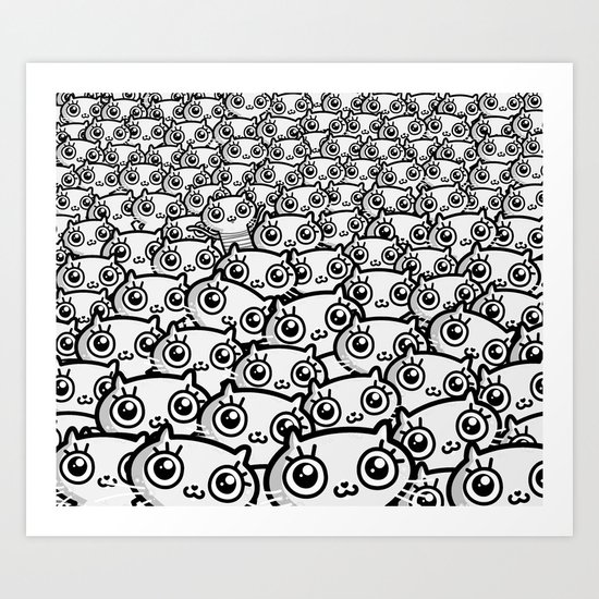 Crazy Cat Lady Dreams (in b/w) Art Print