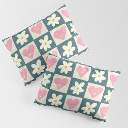 Spring of Flowers and Love - Green Blue Happy Pillow Sham