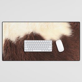 Brown and White Cow Skin Print Pattern Modern, Cowhide Faux Leather Desk Mat