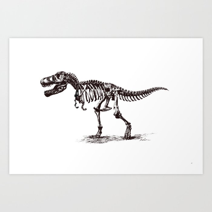 Dinosaur Skeleton in Ballpoint Art Print