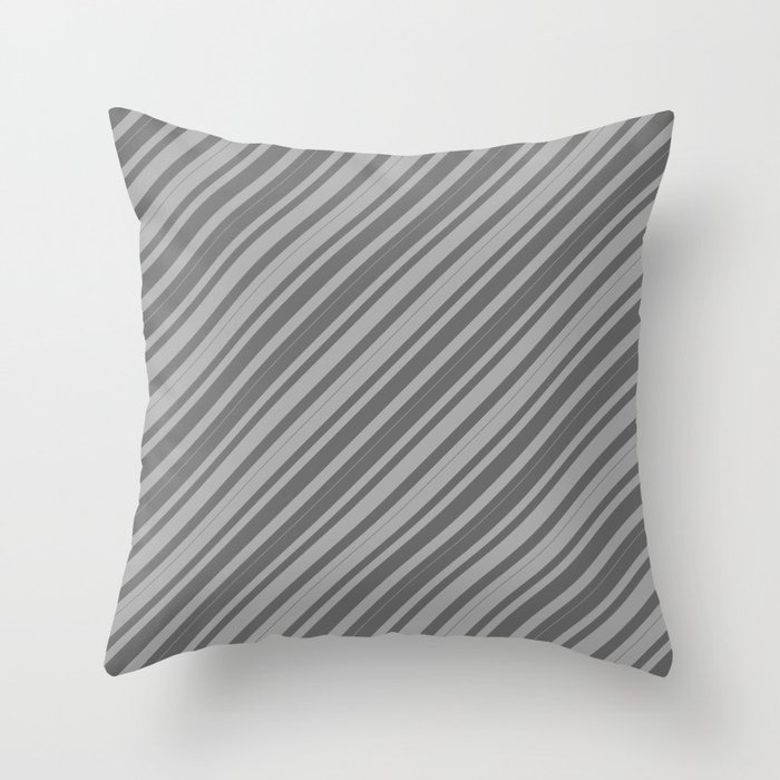 Dark Grey and Dim Grey Colored Lined/Striped Pattern Throw Pillow