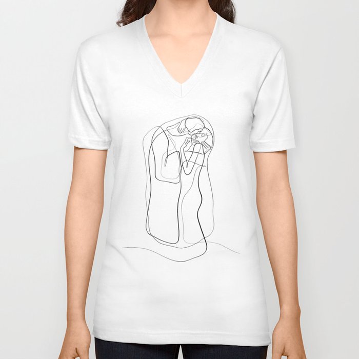 The Kiss by Gustav Klimt - minimal one line drawing V Neck T Shirt
