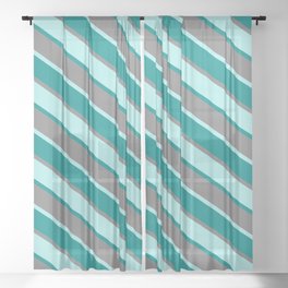 [ Thumbnail: Turquoise, Dark Cyan, and Gray Colored Lines Pattern Sheer Curtain ]