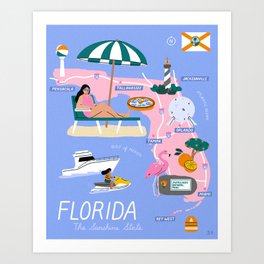 Illustrated Florida Map Art Print