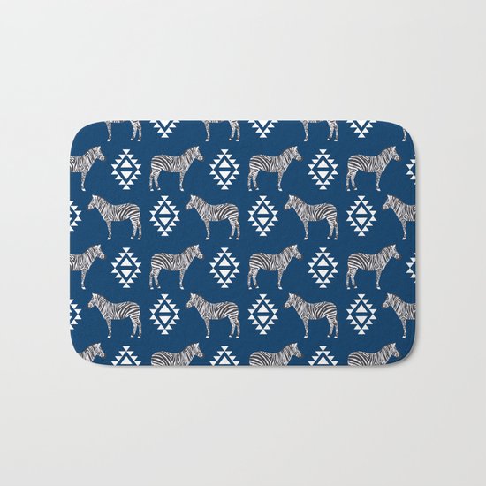 Zebra minimal navy and white modern pattern basic home dorm decor nursery Bath Mat