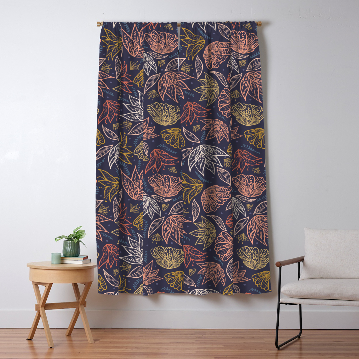 Bohemian Florals In Blue Coral Blackout Curtain By Latheandquill Society6
