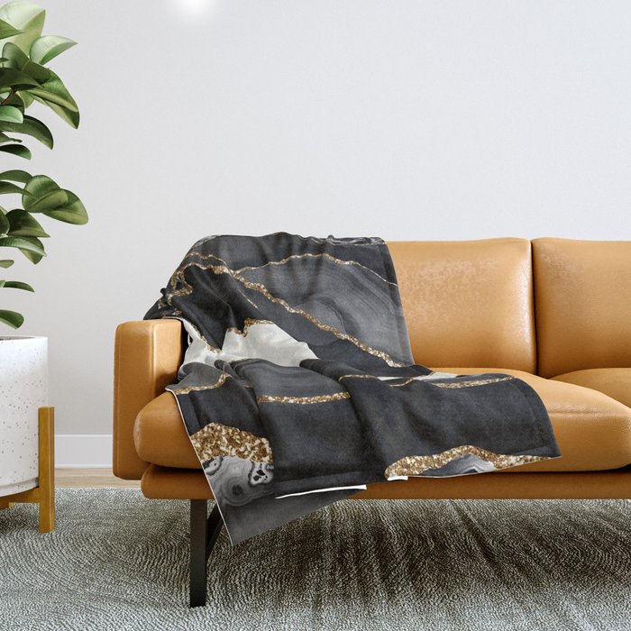 In the Mood Black and Gold Agate Throw Blanket