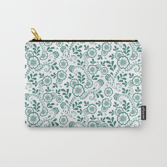 Green Blue Eastern Floral Pattern Carry-All Pouch