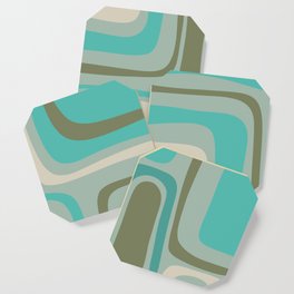 Palm Springs Mid Mod Abstract Pattern in Vintage Turquoise and Olive Coaster