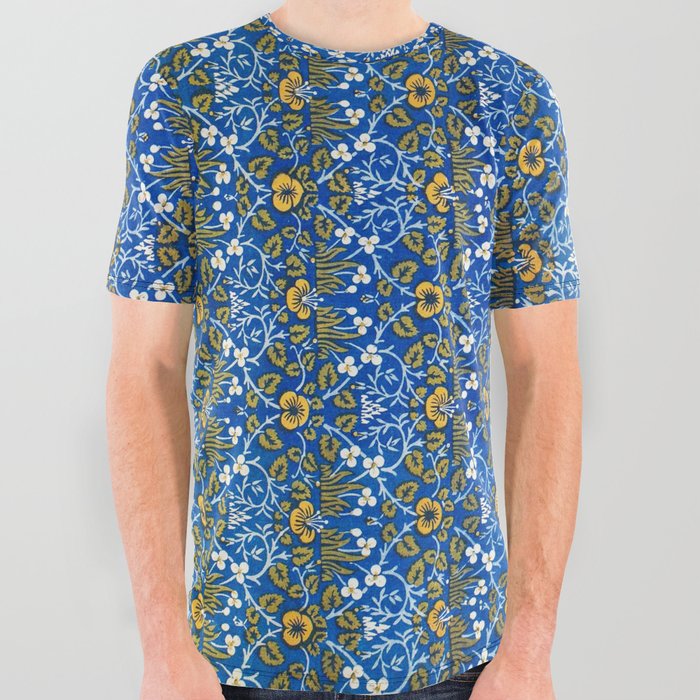 William Morris green, yellow, and blue eyebright pattern textile 19th century floral print for duvet, pillow, wallpaper, curtains, canvas and home and wall decor All Over Graphic Tee