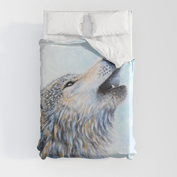 "Howling" Watercolor Wolf Duvet Cover