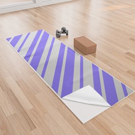 [ Thumbnail: Light Gray & Medium Slate Blue Colored Stripes Pattern Yoga Towel ]