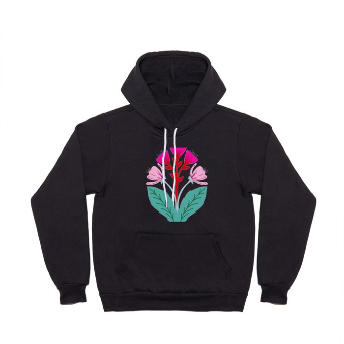 Hand drawn folk art floral pattern in pink and red Hoody