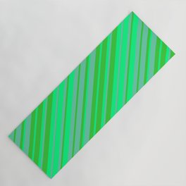 [ Thumbnail: Aquamarine, Lime Green & Green Colored Striped/Lined Pattern Yoga Mat ]
