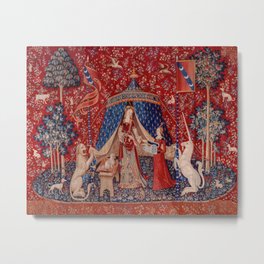 Lady and Unicorn Medieval Tapestry VI Desire Metal Print | Desire, Ladyandunicorn, Renaissance, Millefleur, Middleage, Animal, Vintage, Floral, Magical, Painting 