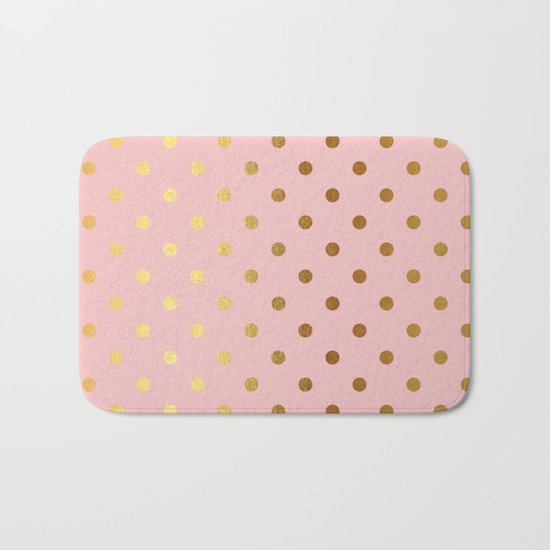 Gold polka dots on rosegold background - Luxury pink pattern Bath Mat