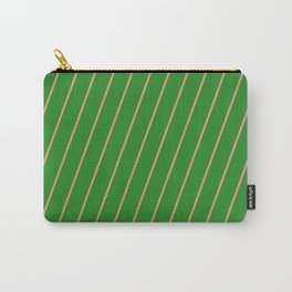 [ Thumbnail: Dark Salmon and Forest Green Colored Lines/Stripes Pattern Carry-All Pouch ]