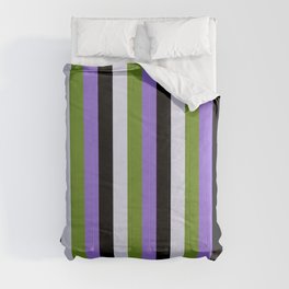 [ Thumbnail: Purple, Green, Lavender & Black Colored Lined/Striped Pattern Comforter ]