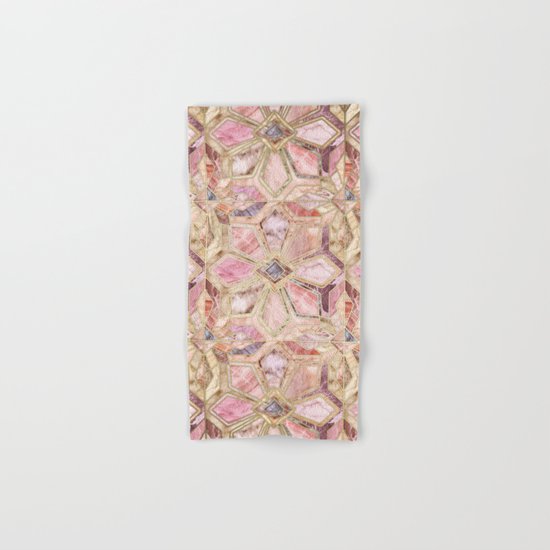 Geometric Gilded Stone Tiles in Blush Pink, Peach and Coral Hand & Bath Towel