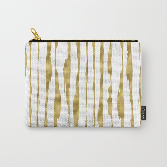 Small uneven hand painted gold stripes on clear white - vertical pattern Carry-All Pouch