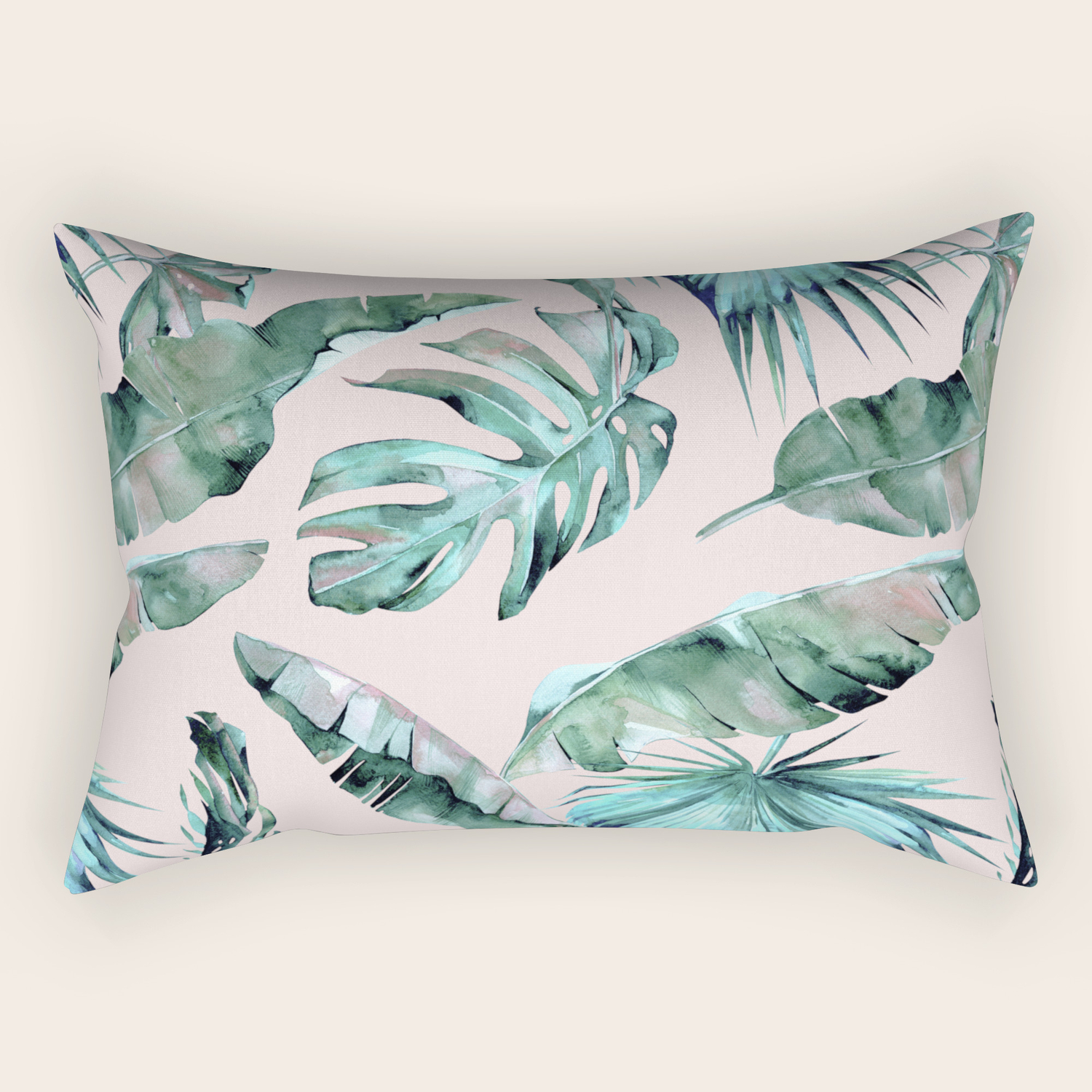 Tropical Palm Leaves Turquoise Green Coral Pink Rectangular Pillow