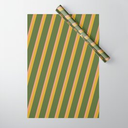 [ Thumbnail: Dark Olive Green, Dark Salmon, and Goldenrod Colored Lined/Striped Pattern Wrapping Paper ]