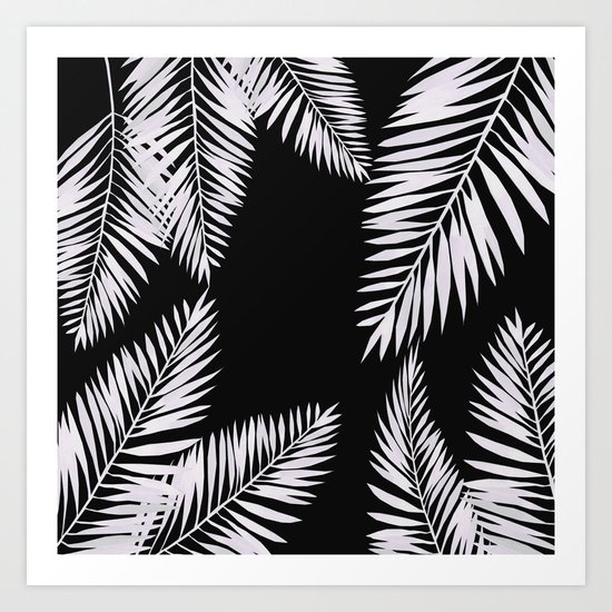 Watercolor tropical palm leaves black Art Print
