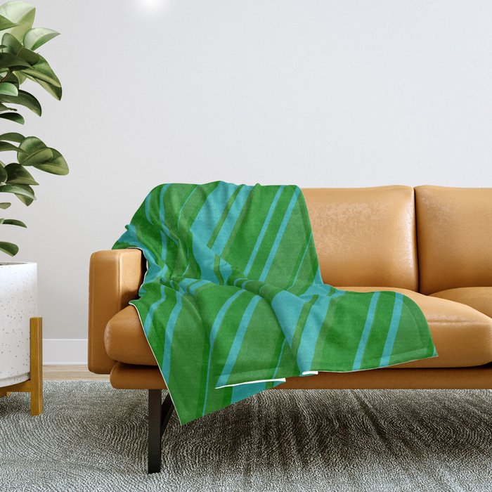 Forest Green, Green & Light Sea Green Colored Pattern of Stripes Throw Blanket