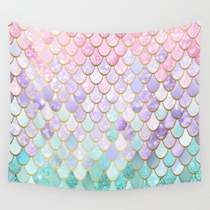Mermaid Art, Pastel and Gold Wall Tapestry