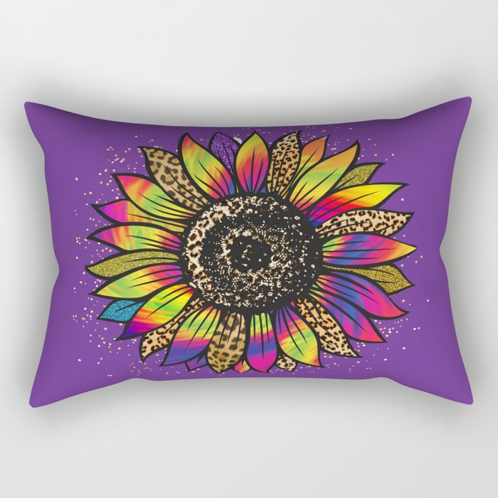 Bright Leopard Sunflower Purple Rectangular Pillow