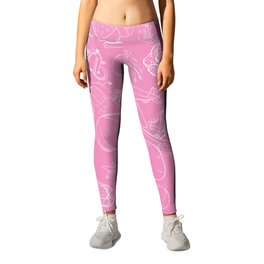 Pink and White Toys Outline Pattern Leggings