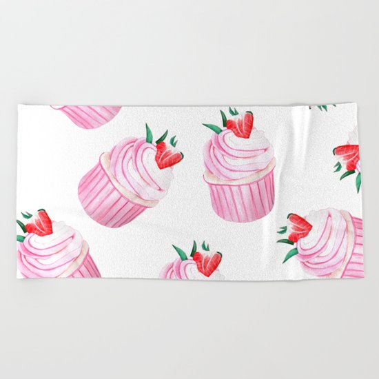 Strawberry Cupcakes Beach Towel