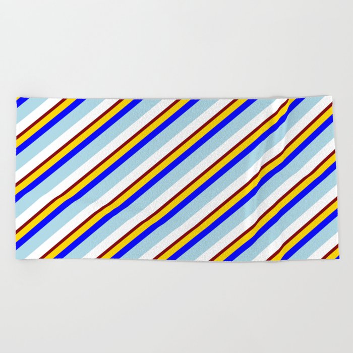 Eye-catching Yellow, Blue, Light Blue, White & Maroon Colored Lines Pattern Beach Towel
