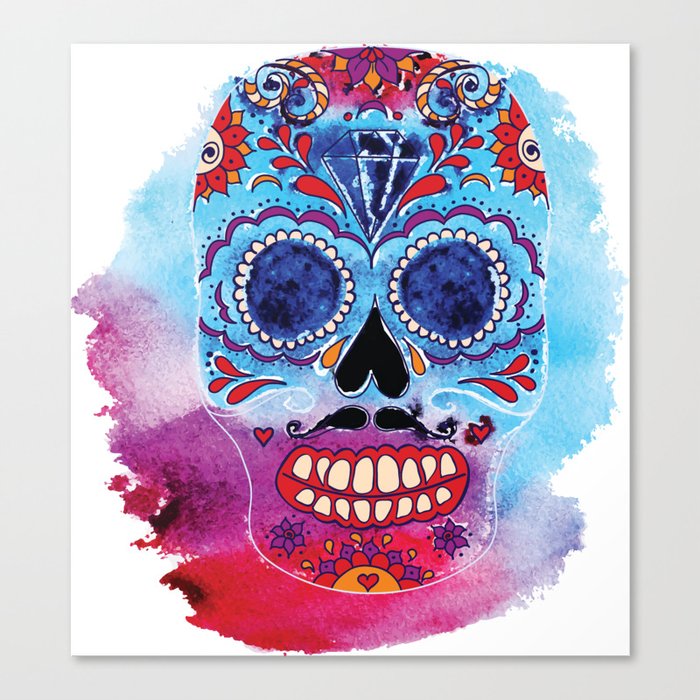 Watercolor Day Of The Dead Sugar Skull Mexican Skull Illustration Canvas Print By Tinta6 Society6