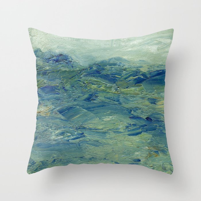 Abstract Blue Green Waves of Aqua Ocean Blue Mountains Throw Pillow