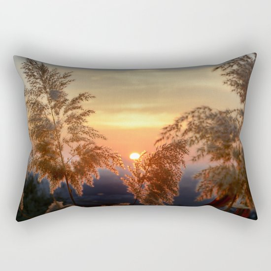 "Sun through the fields" Sunset at the mountains Rectangular Pillow