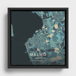 Malmo, Sweden - Cream Blue Framed Canvas