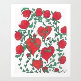 Hearts Bloom Art Print | Plant, Painting, Abstract, Hearts, Illustration, Flower, Acrylic, Ink 