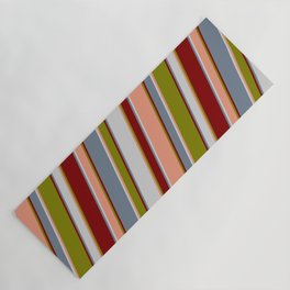 [ Thumbnail: Colorful Slate Gray, Light Gray, Dark Salmon, Green, and Maroon Colored Lined Pattern Yoga Mat ]