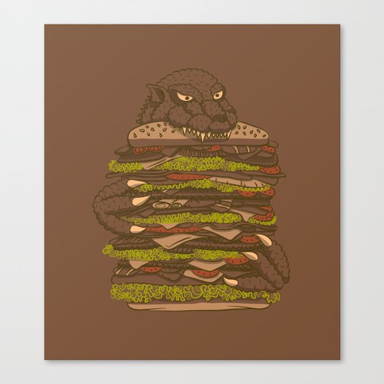 Godzilla vs Hamburger Canvas Print