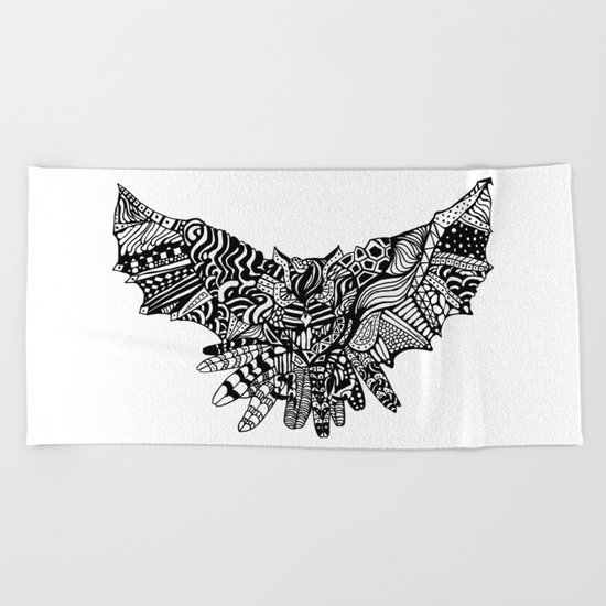 Dragon Owl (BW) Beach Towel